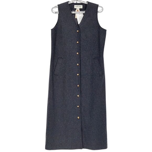 Orvis Wool Dress Womens Sz 6P Gray Button Front Maxi Tweed Dark Academia Western - Picture 1 of 7
